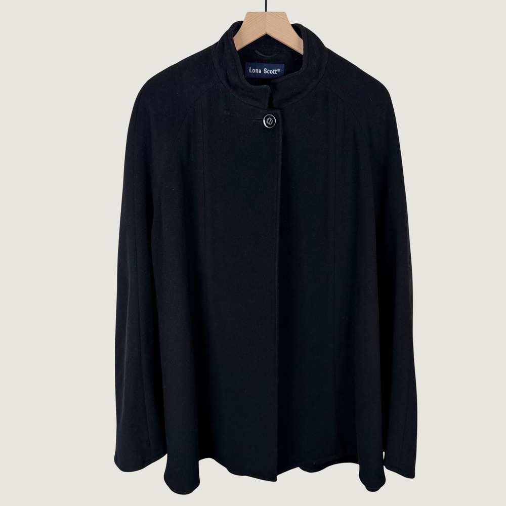 Lona Scott Black Wool Cashmere Blend Cape Coat Poncho One Size OS U Mock Neck